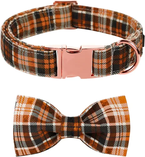 Collar de Halloween para perro con moño de lionet paws - Lindo collar ajustable de moño de algodón para otoño con hebilla de metal para perro A: O &