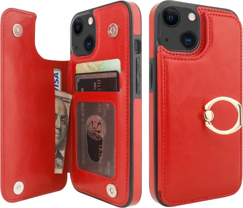 Miniatura 23 de ONETOP Funda tipo cartera para iPhone 13 Pro Max con soporte para tarjetas, anillo de rotación de 360°, función atril, bloqueo RFID, piel sintética