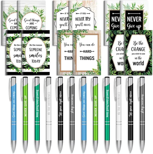 Miniatura 13 de Geyee 24 mini bolígrafos motivacionales, blocs de notas inspiradores, regalos de agradecimiento a granel, diarios pequeños, juego de bolígrafos