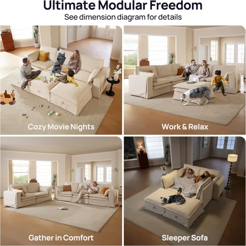 Miniatura 8 de Sofá modular lavable de gran tamaño de 89 pulgadas, sofá nube con funda totalmente extraíble, sofás seccionales para sala de estar, tela