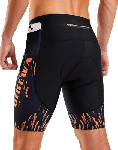 Miniatura 28 de Bikewa Pantalones cortos de ciclismo para hombre, con acolchado 4D, para ciclismo de carretera, con bolsillos con cremallera