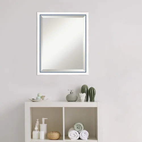 Miniatura 5 de Amanti Art - Espejo de baño blanco para sobre lavabo, espejo de tocador rectangular Morgan blanco azul de 22x18, marco de madera moderno pequeño, se