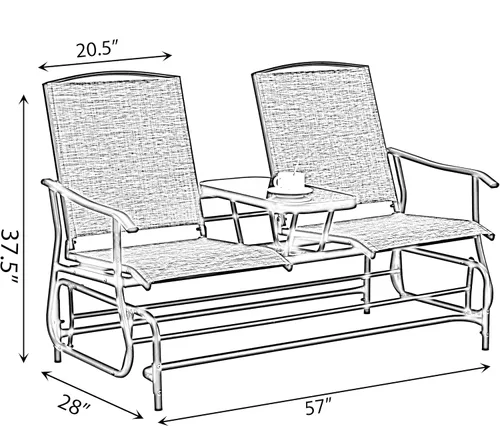 Miniatura 3 de Gardenised Dos personas al aire libre doble Swing Glider conjunto con mesa central de vidrio templado, sofá biplaza césped balancín banco