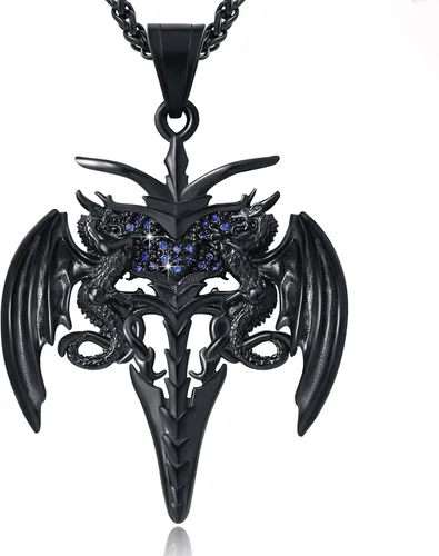 Miniatura 26 de YAMI Collar de alas angulares para hombre, ángel de la guarda, dragón, cuervo, pulpo, collar de anime, collar de acero inoxidable 316