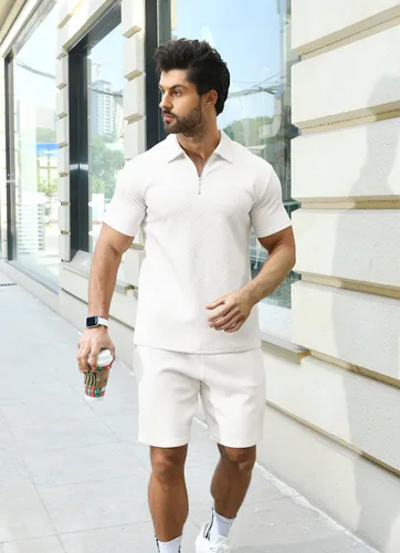 Miniatura 5 de KUYIGO Conjunto de camisa polo y pantalones cortos para hombre, trajes de verano a la moda, casual, de manga corta, traje de 2 piezas para hombre