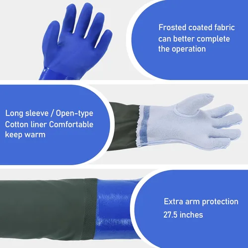Miniatura 3 de MUMUKE Guantes largos impermeables, guantes químicos largos, reutilizables, acolchados forrados de algodón, resistentes al ácido y al aceite, de 28