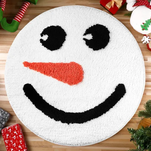Ceenna Alfombra de baño de Navidad, tapete de baño blanco con muñeco de nieve de 24 x 24 pulgadas, absorbente, tapete antideslizante y lavable