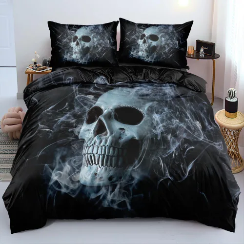 Miniatura 25 de Juego de funda de edredón con diseño de calavera de la muerte de Holiyjog, tamaño queen, juego de ropa de cama gótica, funda de edredón con diseño