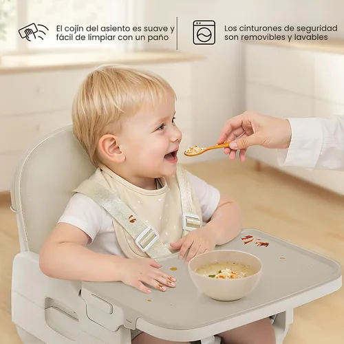 Miniatura 6 de Obee Odee Silla Alta Portátil 3 en 1 para Bebés y Niños Pequeños, Silla Alta Plegable Convertible Fácil de Limpiar para Infantes con Patas Beige