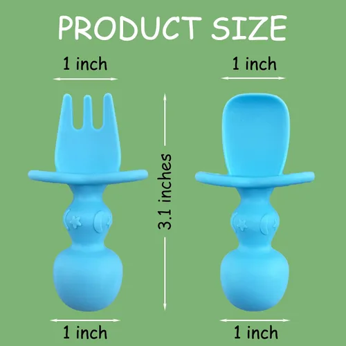 Miniatura 4 de Paquete de 12 utensilios para bebé, cucharas de silicona para bebés, auto alimentación y tenedores para bebés, utensilios para niños pequeños