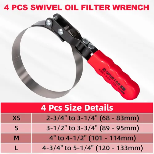 Miniatura 7 de Spurtar Juego de llaves giratorias para filtro de aceite de 5 piezas Ajustable Llave de 2-3/4" a 5-1/4" (70-133mm) Herramienta universal de 12