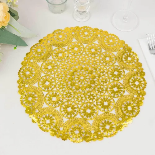Miniatura 4 de Efavormart - Paquete de 50 manteles individuales de papel estilo medallón dorado metálico, 12 pulgadas, redondos, desechables, 1.76 oz/m² Tipo 3