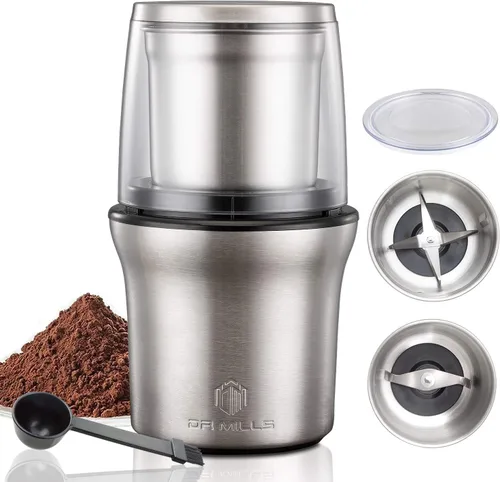 Dr Mills DM-7412M Molinillo eléctrico de acero inoxidable para especias secas y café, 2 en 1 húmedo y seco, tazas extraíbles, apto para lavavajillas