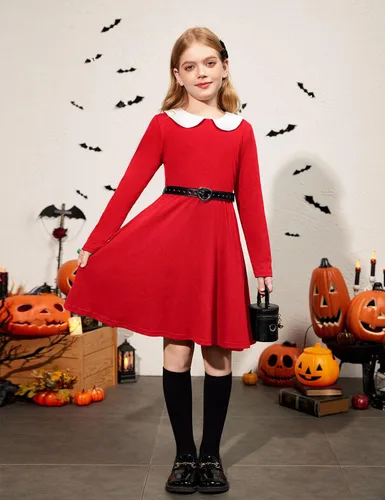 Miniatura 6 de Arshiner Vestido de manga larga para niñas, casual, vintage, con cuello de Peter Pan, vestido de fiesta con vuelo, de 3 a 14 años