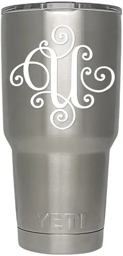 Miniatura 3 de Monograma, Calcomanía troquelada/Adhesivo. Haga clic para opciones de color/letra. Disponible en cuatro colores y todas las letras de la A hasta