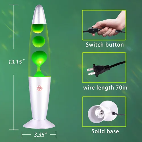 Miniatura 7 de Vanful Lámpara de magma verde con para adultos y niños, lámparas de movimiento líquido de 13 pulgadas, luz nocturna con base plateada y decoración