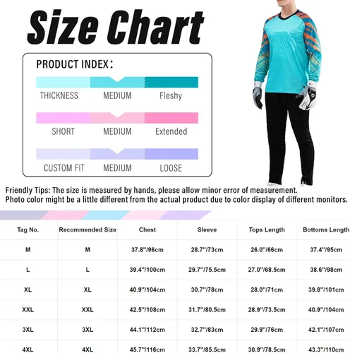 Miniatura 7 de Fldy Conjunto de camiseta y pantalones de portero acolchados para hombre para adultos y niños, camiseta de portero de fútbol de manga larga, kit