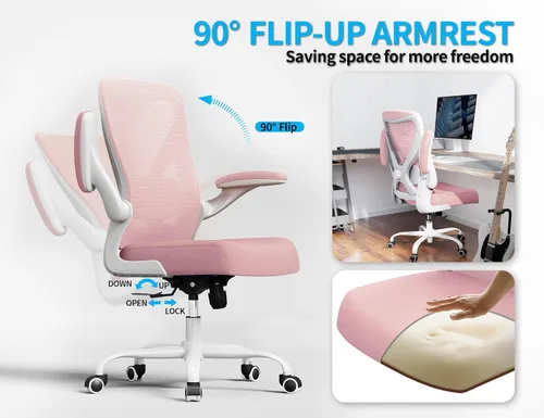Miniatura 3 de Silla de oficina Silla de escritorio ergonómica cómoda: Silla de computadora de malla de 331 libras, sillas ergonómicas para juegos con ruedas, Rosa