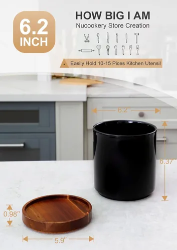 Miniatura 2 de Nucookery Soporte giratorio para utensilios de cocina de 360°, 7.2 pulgadas, organizador de utensilios de cocina de cerámica blanca, decoración
