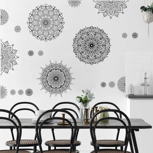 Miniatura 4 de Kazova 20 calcomanías de pared de mandala grande, 20 unidades, 2 hojas, color negro, calcomanías de mandala boho para dormitorio, sala de estar