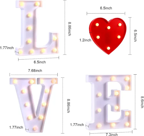 Miniatura 2 de Aurelema 4 letras iluminadas con luces de San Valentín, alfabeto con luces LED, corazón romántico para San Valentín, aniversario, boda, compromiso