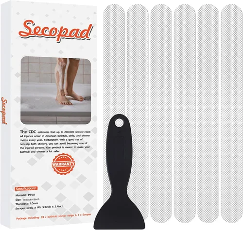 Miniatura 12 de Secopad Calcomanías de ducha antideslizantes originales para bañera y ducha, tiras de seguridad adhesivas fuertes con raspador, ideal para familias