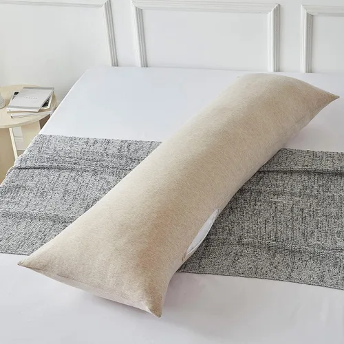 Funda de almohada corporal de algodón color crema de 20 x 48 pulgadas, funda de almohada corporal beige suave con cremallera, funda de almohada