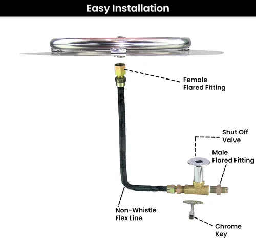 Miniatura 9 de Kit estándar de quemador de fogata de acero inoxidable Dreffco con anillo y sartén y encendido por chispa para gas natural, sartén de 36 pulgadas