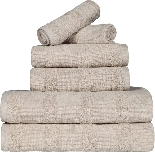 Miniatura 17 de Superior Juego de 3 toallas de 100% algodón turco de secado rápido de 500 GSM, diseño acanalado de felpa suave, incluye 1 cara, 1 mano y 1 toalla