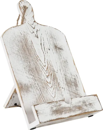 Miniatura 6 de MyGift Soporte para libro de recetas, soporte de libro de cocina estilo tabla de cortar de madera encalada, soportes de libro de madera para blanco