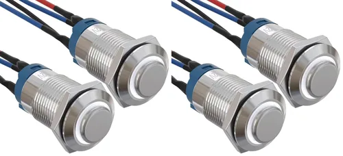 Miniatura 11 de APIELE Interruptor de botón de bloqueo de 0.472 in SPST pre-cableado de 5.906 in de cabeza redonda alta aleación de aluminio 1NO 1 normalmente