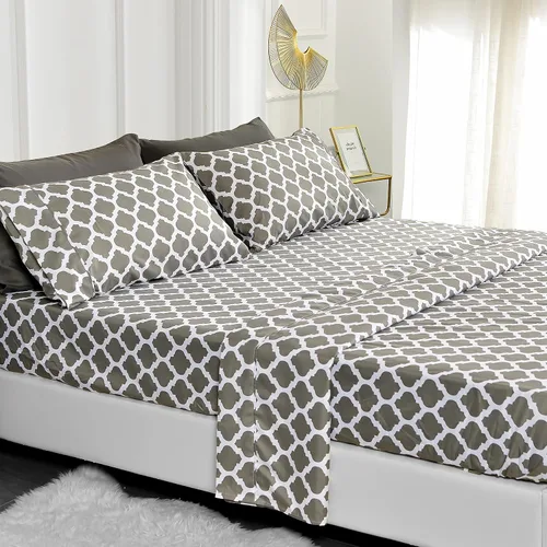 Miniatura 15 de American Home Collection - Juego de sábanas y fundas de almohada estampadas de 6 piezas, con 14 pulgadas de caída; sábanas de microfibra con doble