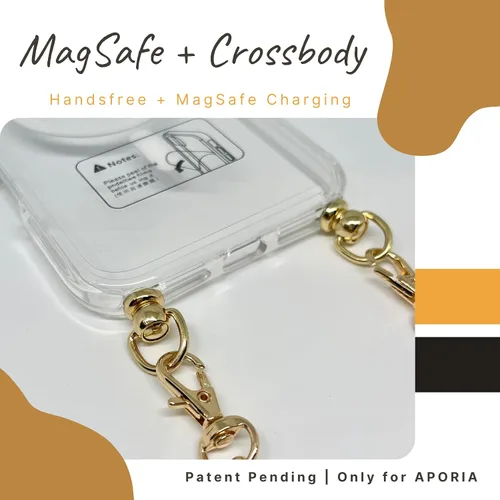Miniatura 3 de Aporia - Funda transparente compatible con MagSafe iPhone 16 Plus con gancho integrado y cadena de correa de hombro cruzada Carga inalámbrica