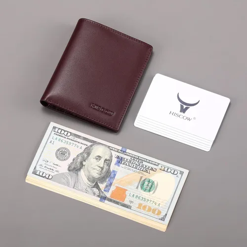 Miniatura 20 de HISCOW Billeteras plegables de cuero de grano completo para hombres, billetera minimalista delgada para hombre, regalos para papá, cumpleaños, día