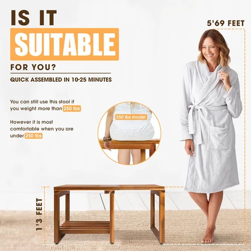Miniatura 3 de Taburete de Ducha Ajustable de 29 Pulgadas, Silla Banco Impermeable con Estante de Almacenamiento para Afeitarse las Piernas, Spa, Asiento de Baño