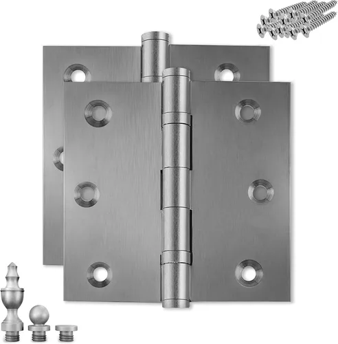 Miniatura 22 de Bisagra de puerta de latón macizo, rodamiento de bolas pulido de 3.5 x 3.5 pulgadas con puntas decorativas de rosca incluidas, juego de 2 bisagras