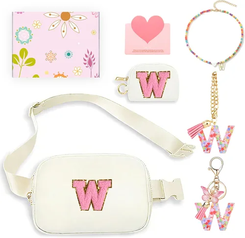 Miniatura 35 de Regalos de moda para niñas adolescentes, cangurera con monograma para niña con llavero, collar, dijes de taza, tarjeta de felicitación y caja