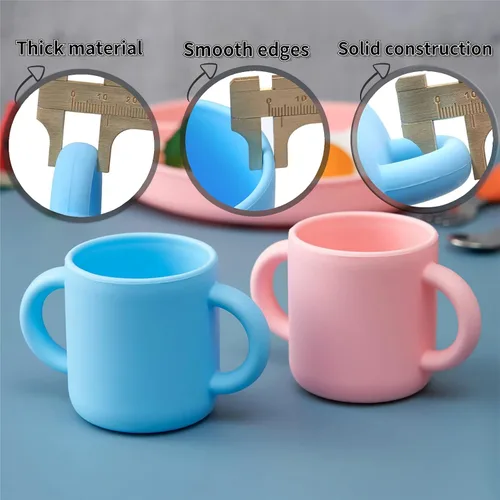 Miniatura 4 de Taza de entrenamiento de silicona para bebés, taza de aprendizaje para niños pequeños con dos asas, taza abierta para bebés de 5 onzas, ideal