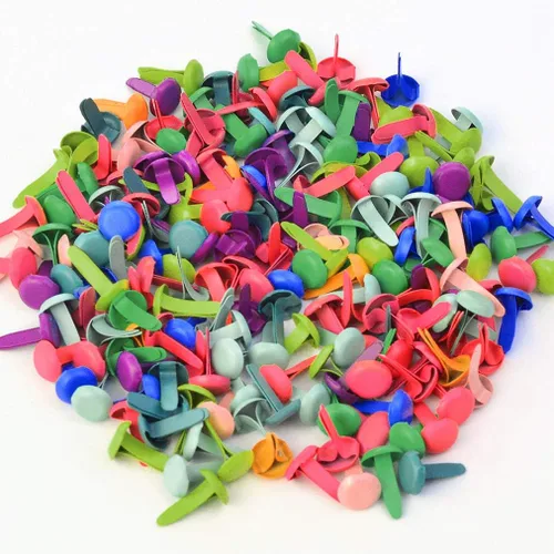 Miniatura 6 de baotongle 500 sujetadores de papel, tacos chapados en latón para álbumes de recortes, tacos redondos de metal con bolsa de almacenamiento