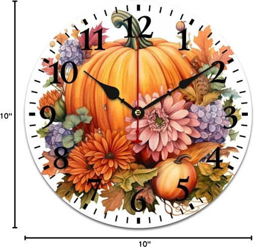 Miniatura 9 de Reloj de pared de madera Country Autumn Harvest Acuarela Calabaza Flores Redondo Reloj Decorativo de Calidad Cuarzo Sin Ticking Otoño Acción
