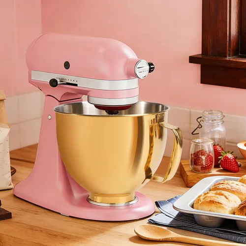 KitchenAid - Tazón de mezcla de 5 cuartos de galón para batidoras de pie, tazón de acero inoxidable de grado alimenticio con mango y cierre, Dorado