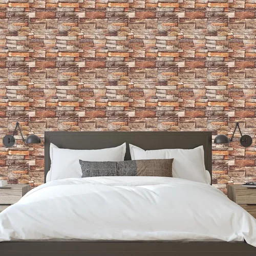 Miniatura 6 de uxcell Paneles de pared 3D para despegar y pegar, 30 piezas de papel tapiz de ladrillo de espuma para dormitorio, panel de pared de piedra