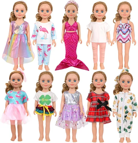 Miniatura 13 de MSYO 10 piezas de ropa de muñeca, ropa de muñeca de 18 pulgadas, ropa de muñeca de bebé, para muñecas de 16 a 18 pulgadas, vestidos florales