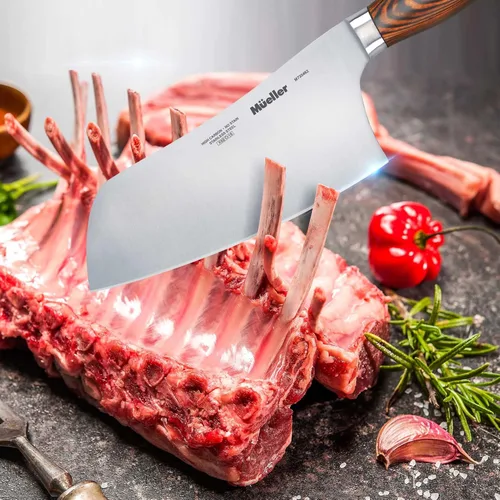 Miniatura 5 de Mueller - Cuchillo de carnicero de 7 pulgadas, cuchillo chino de verduras y carne para chef, de acero inoxidable alemán con mango ergonómico