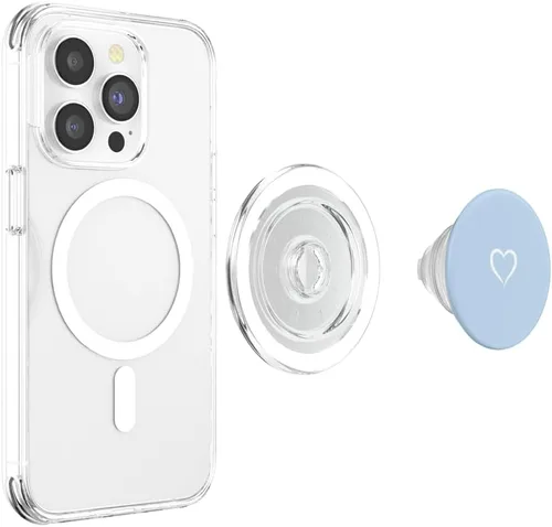 Miniatura 3 de PopSockets MagSafe PopGrip para iPhone con diseño de corazón dibujado a mano y azul pastel