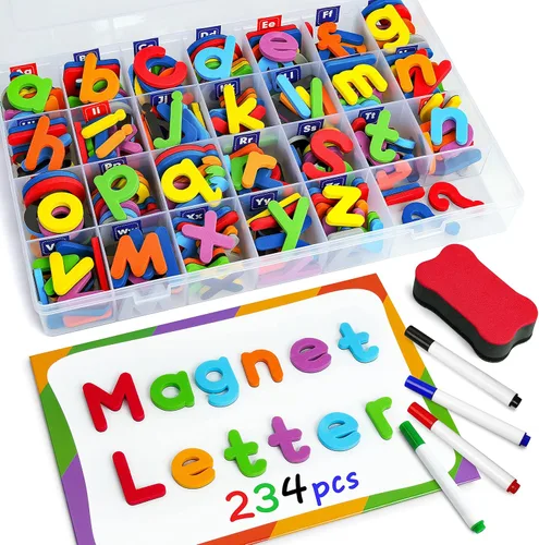 Coogam Letras magnéticas, 234 unidades, letras mayúsculas y minúsculas del alfabeto ABC para nevera, juego de juguetes educativos para el aula,