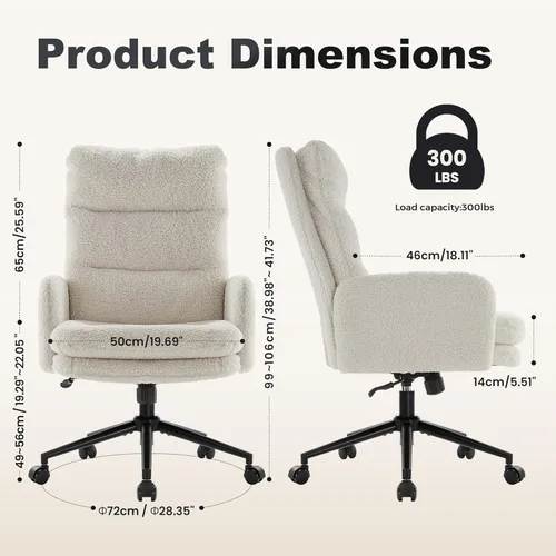 Miniatura 3 de IWMH Silla de oficina en casa con respaldo alto, silla de escritorio tapizada con reposabrazos, sillón de altura ajustable con ruedas, silla