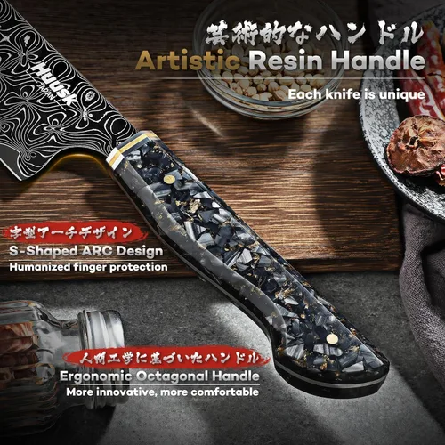 Miniatura 4 de Huusk Cuchillo de chef Damasco de 8 pulgadas, cuchillo de cocina japonés súper afilado Damasco VG-10, cuchillos de cocina profesionales con mango