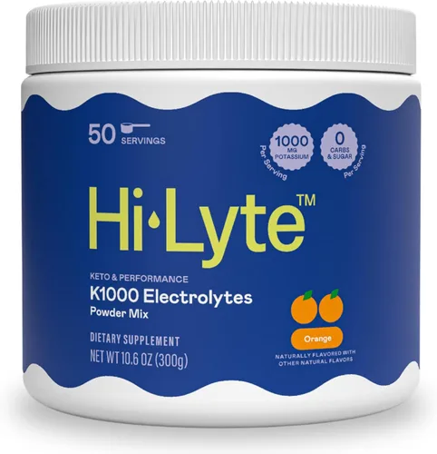 Hi-Lyte K1000 - Mezcla de electrolitos en polvo, naranja Keto y rendimiento, 50 porciones