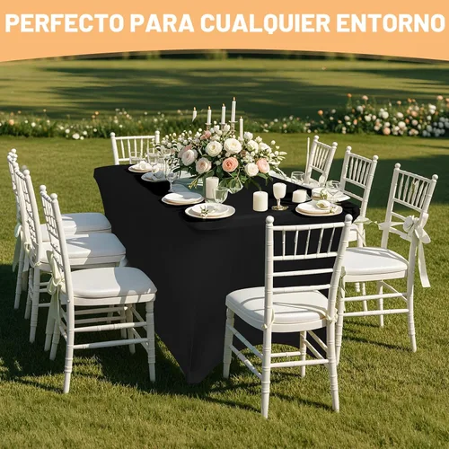 Miniatura 6 de Paquete de 2 manteles de elastano negro de 6 pies para mesas rectangulares, ajustado y elástico, lavable, resistente a las arrugas, perfecto